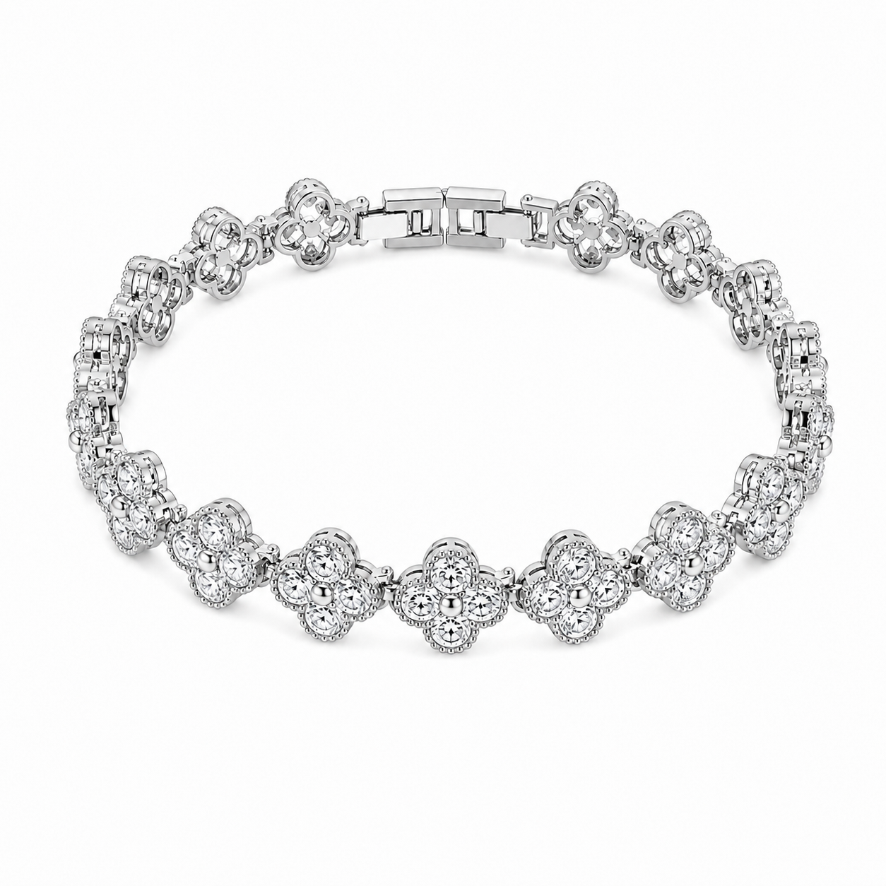 Silver Clover Crystal Bracelet