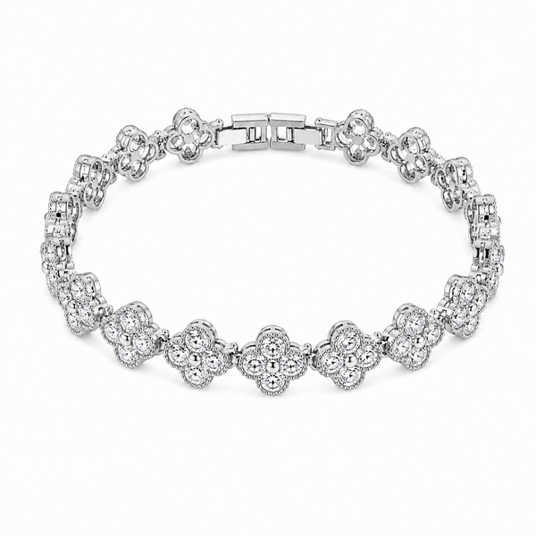 Silver Clover Crystal Bracelet