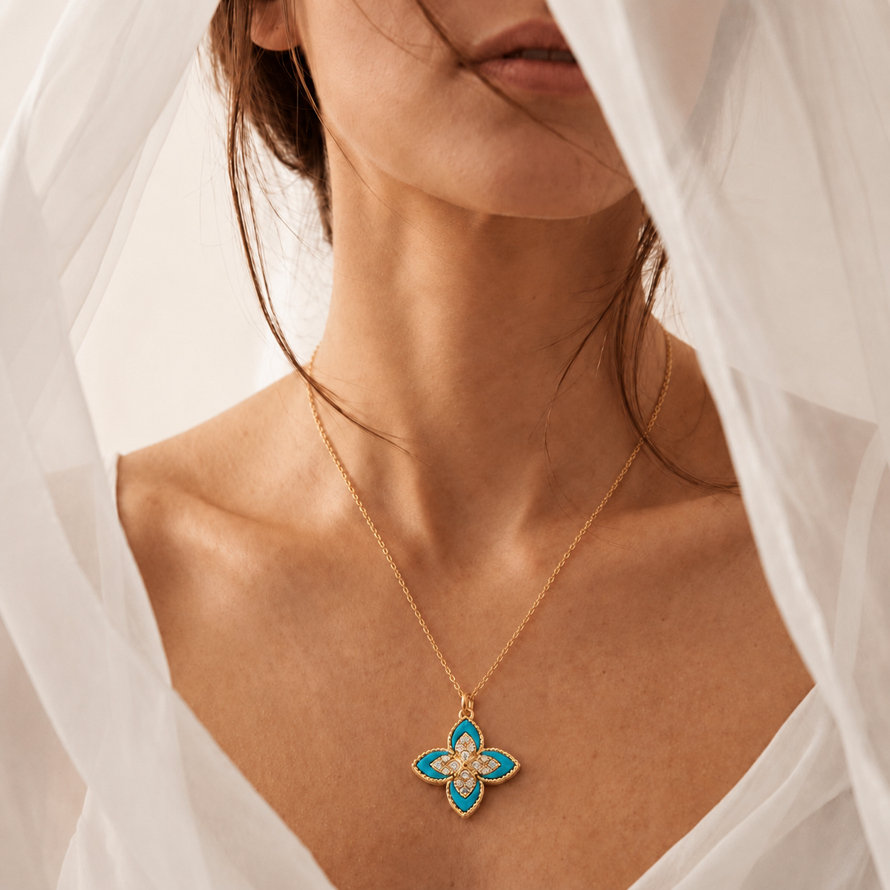 Turquoise Pavé Petal Necklace
