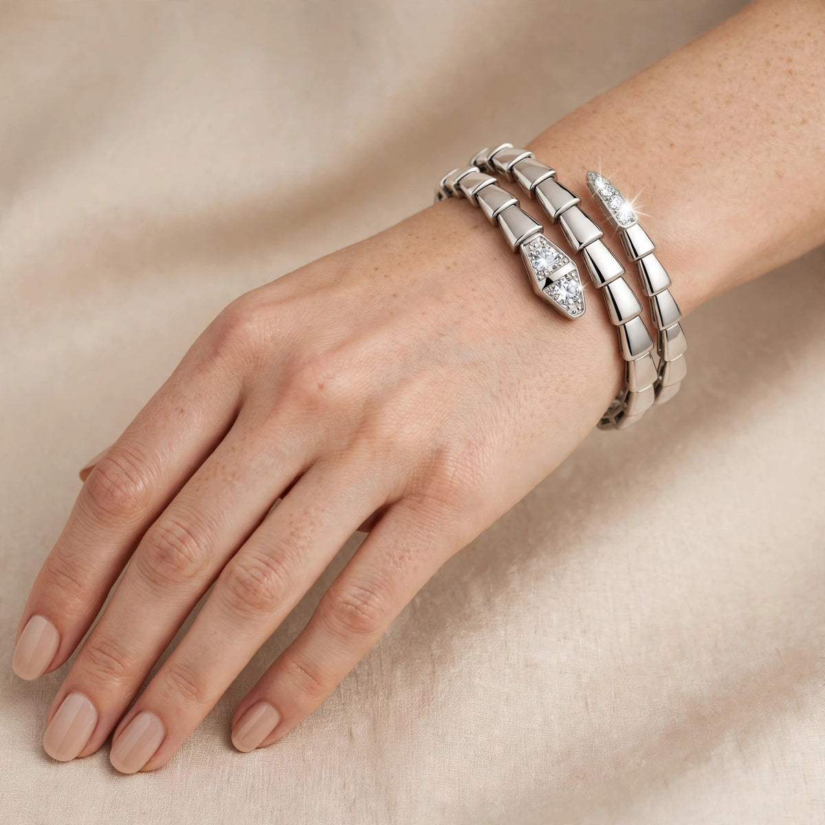 Silver Serpent Double Wrap Zircon Bracelet