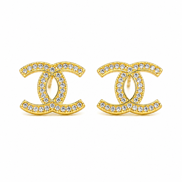 Double CC Zircon Stud Earrings