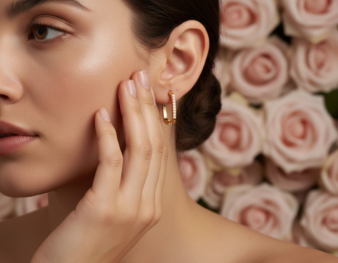 Pavé Rectangular Huggie Earrings