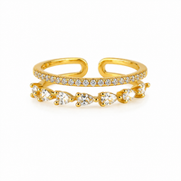 Double Row Crystal Adjustable Ring