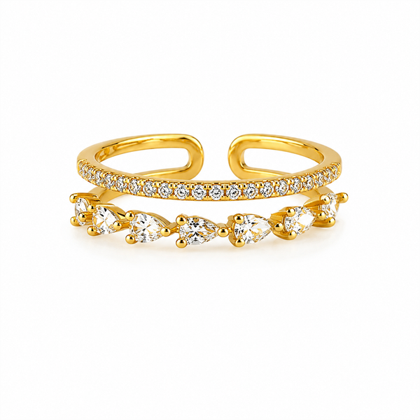 Double Row Crystal Adjustable Ring
