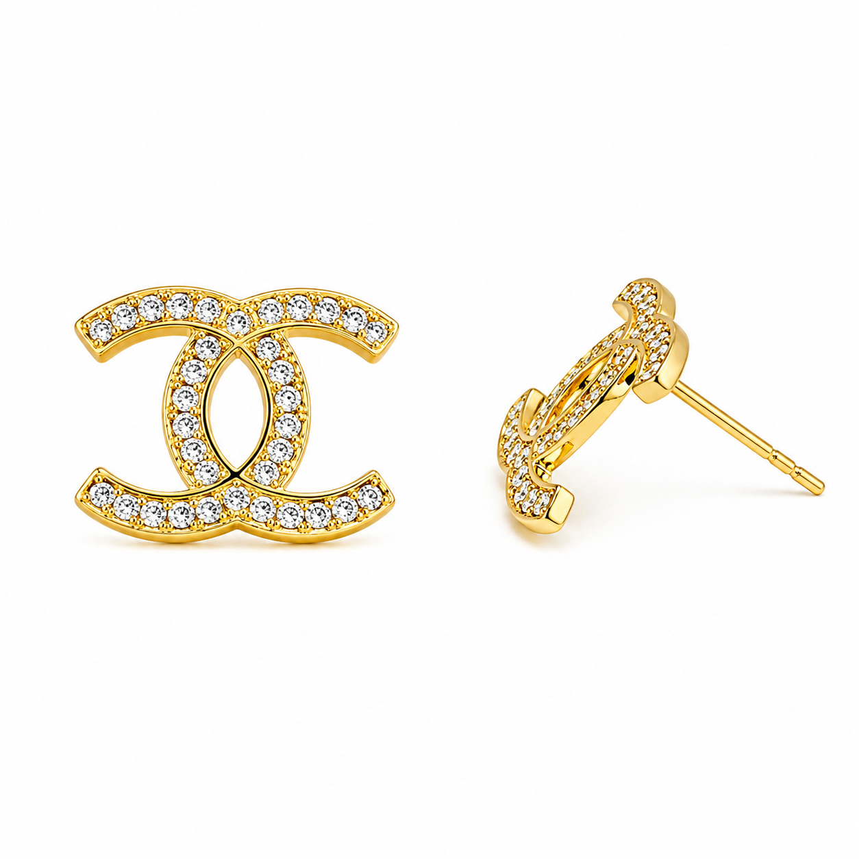 Double CC Zircon Stud Earrings