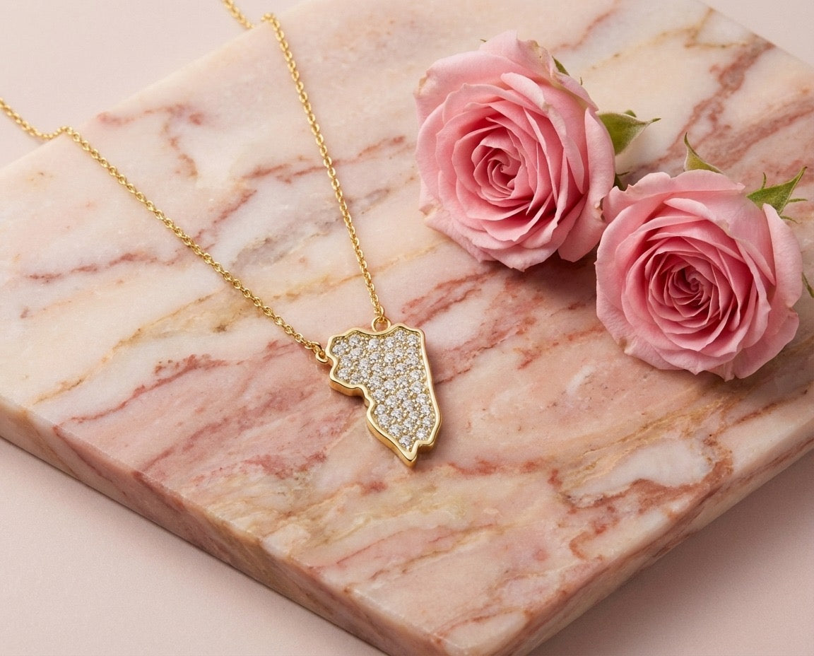 Iraq Map Zircon Necklace