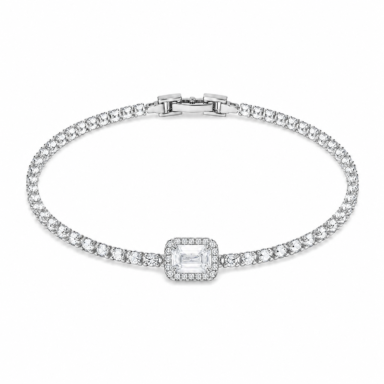 Emerald Halo Tennis Bracelet – Silver