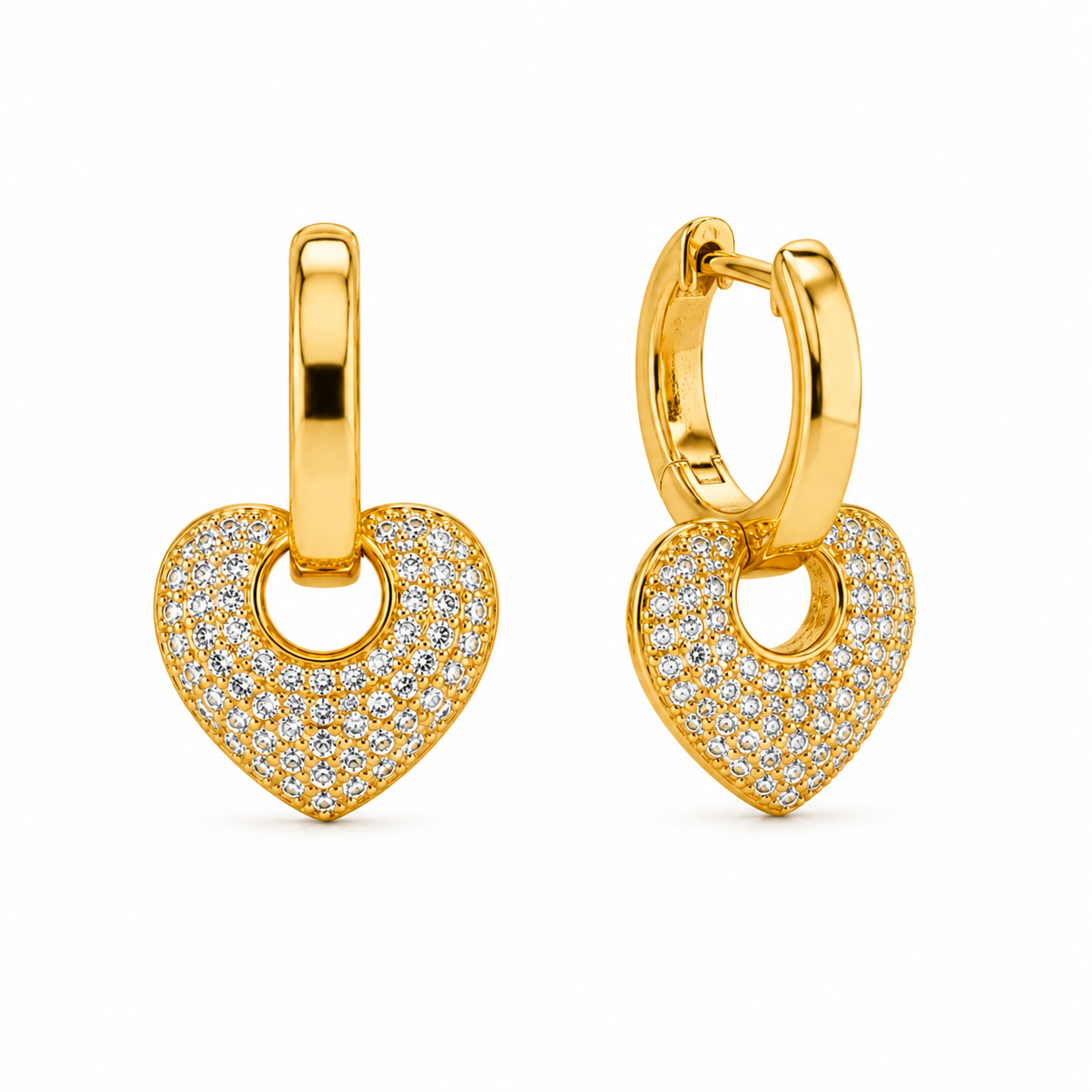 Pave Heart Huggie Hoops