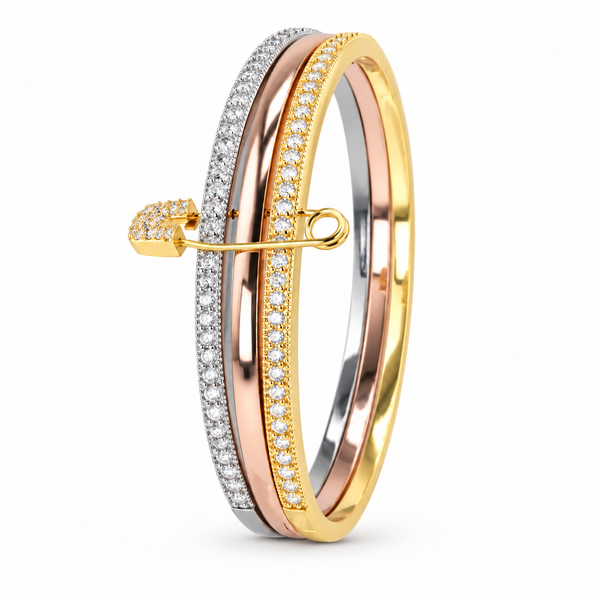 Luxe Tri-Tone Safety Pin Bracelet