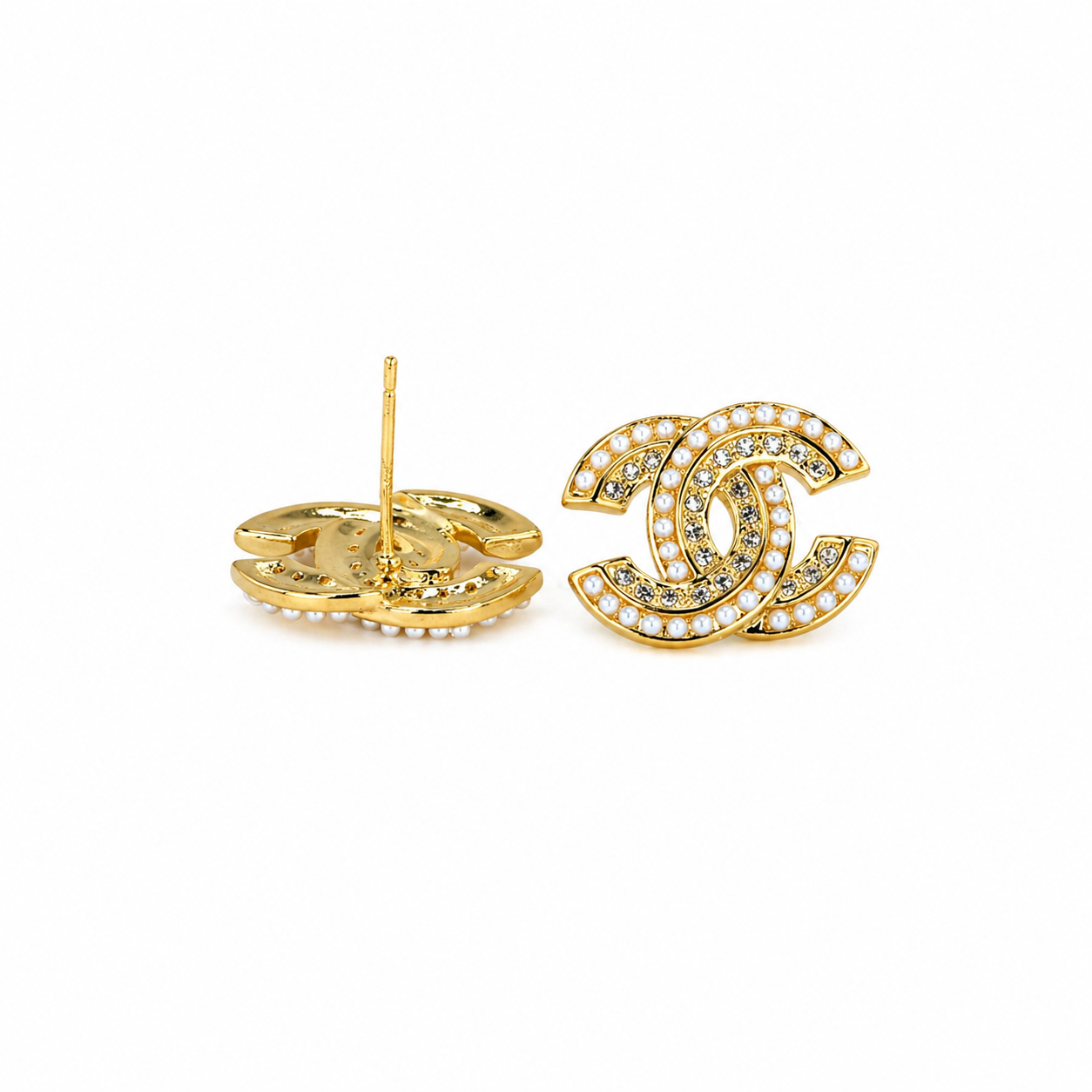 Double CC Zircon Stud Earrings