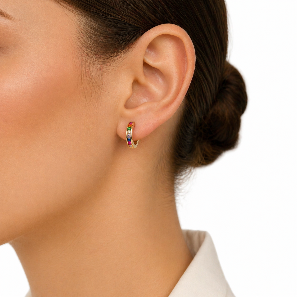 Rainbow Gem Hoop Earrings