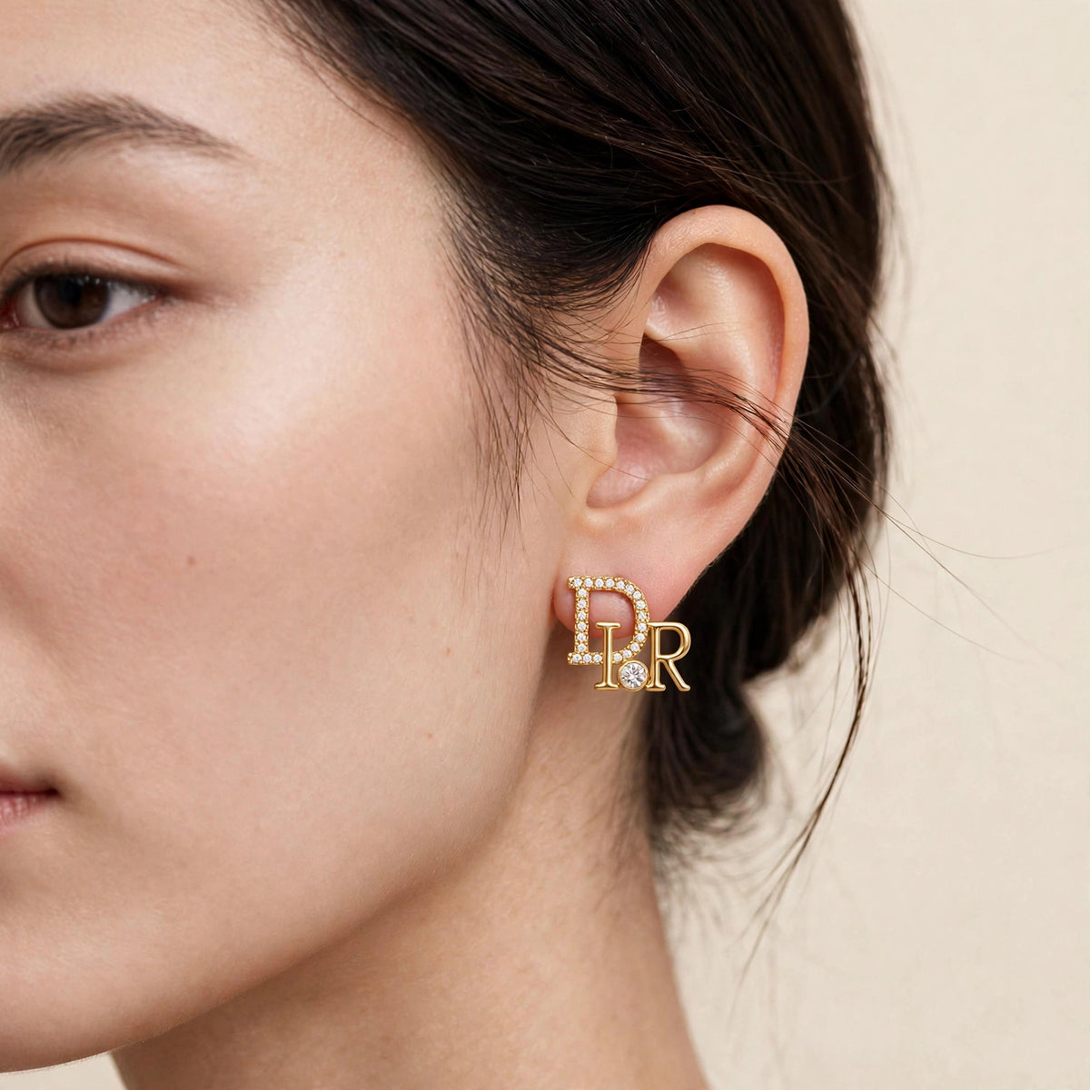 Luxe Gold Letter Zircon Stud Earrings