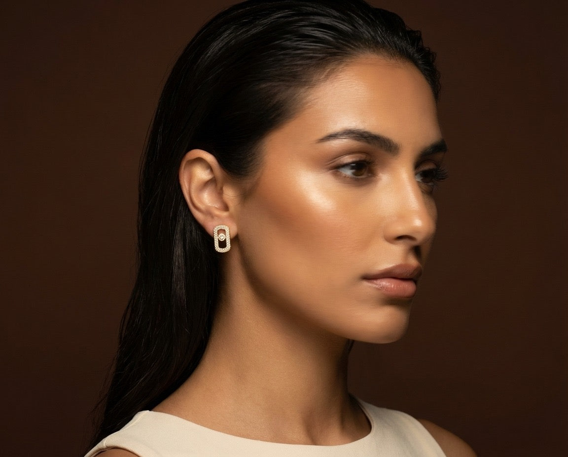 Crystal Rectangular Link Stud Earrings