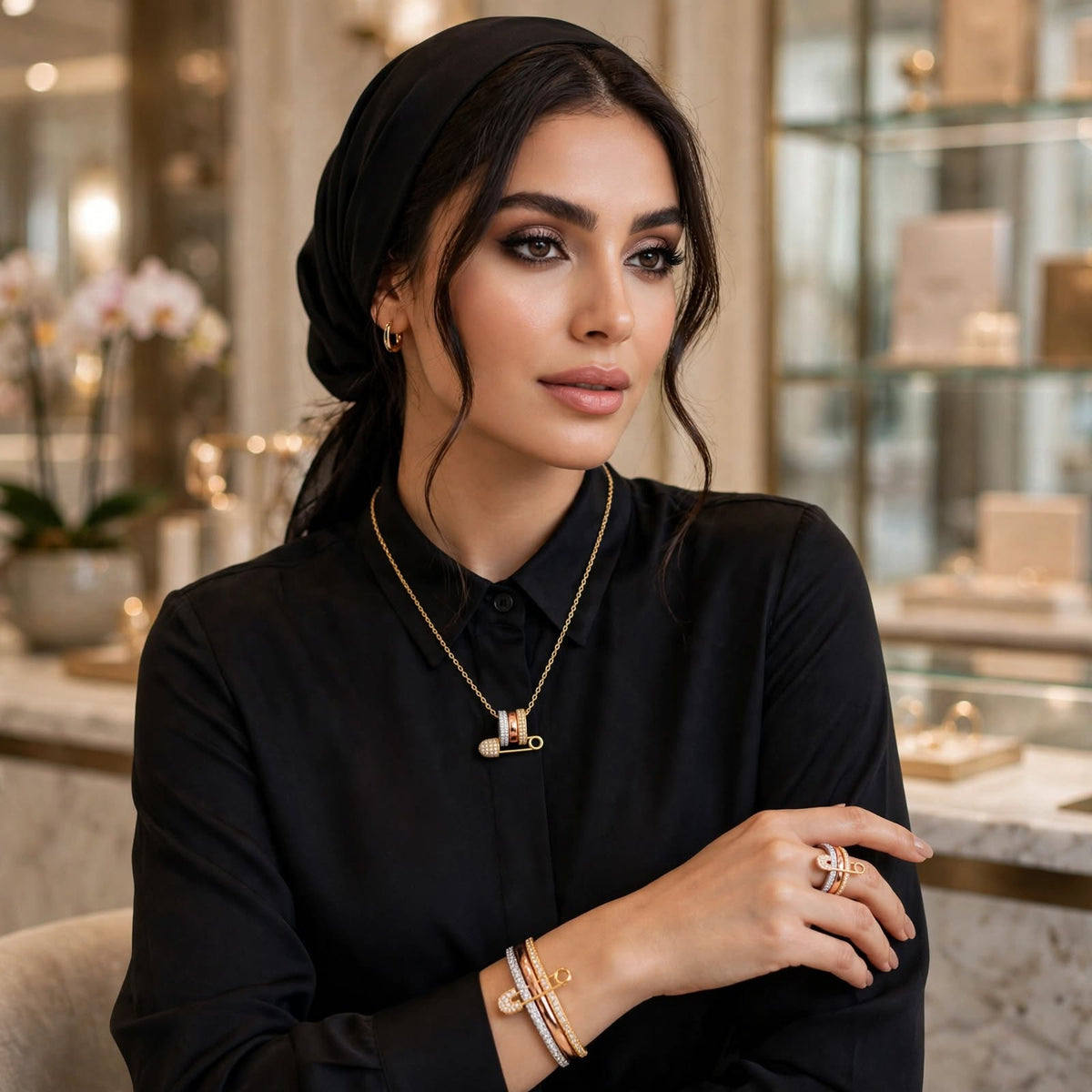 Luxe Tri-Tone Safety Pin Necklace