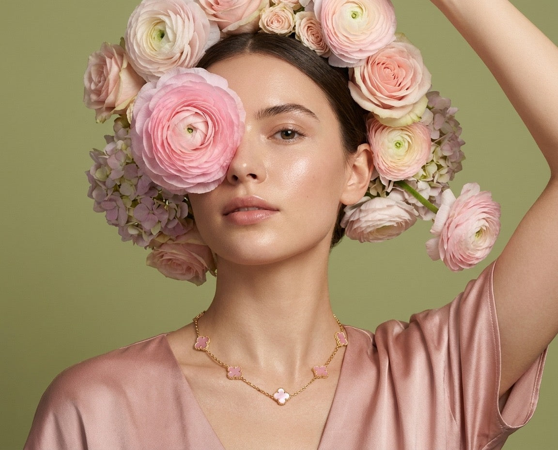 Pink Clover Gold Necklace