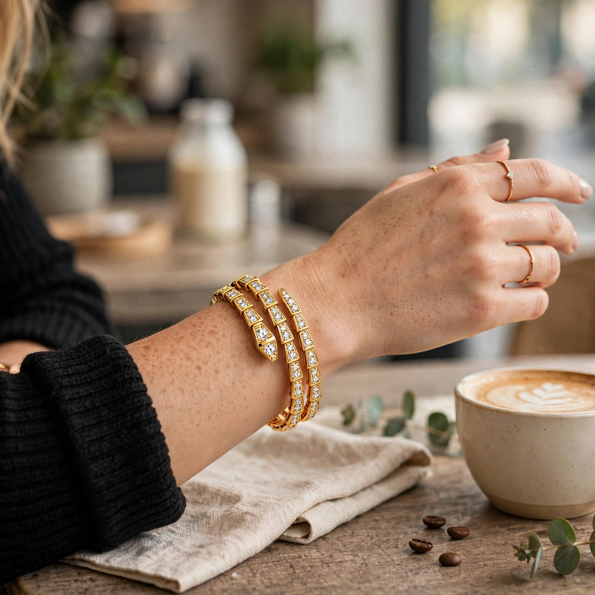 Gold Serpent Pavé Double Wrap Bracelet