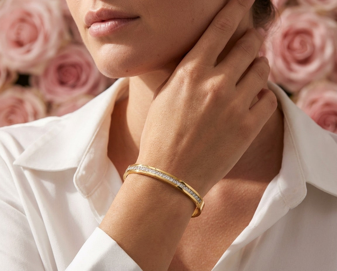 Elara Slim Pavé Gold Bangle