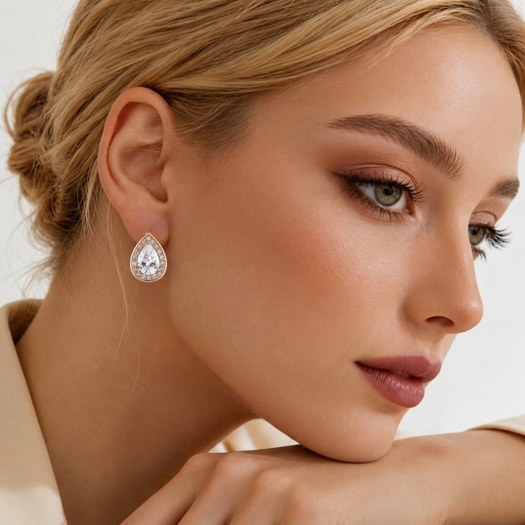 Pear Halo Crystal Stud Earrings