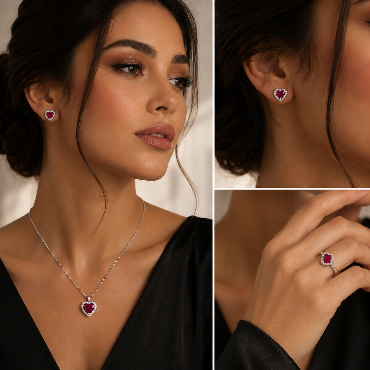 Ruby Heart Jewelry Set – 925 Sterling Silver