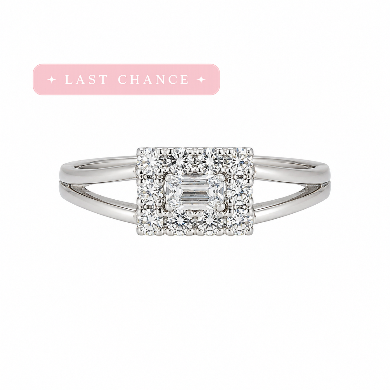 Emerald-Cut Halo Crystal Ring – Size 9