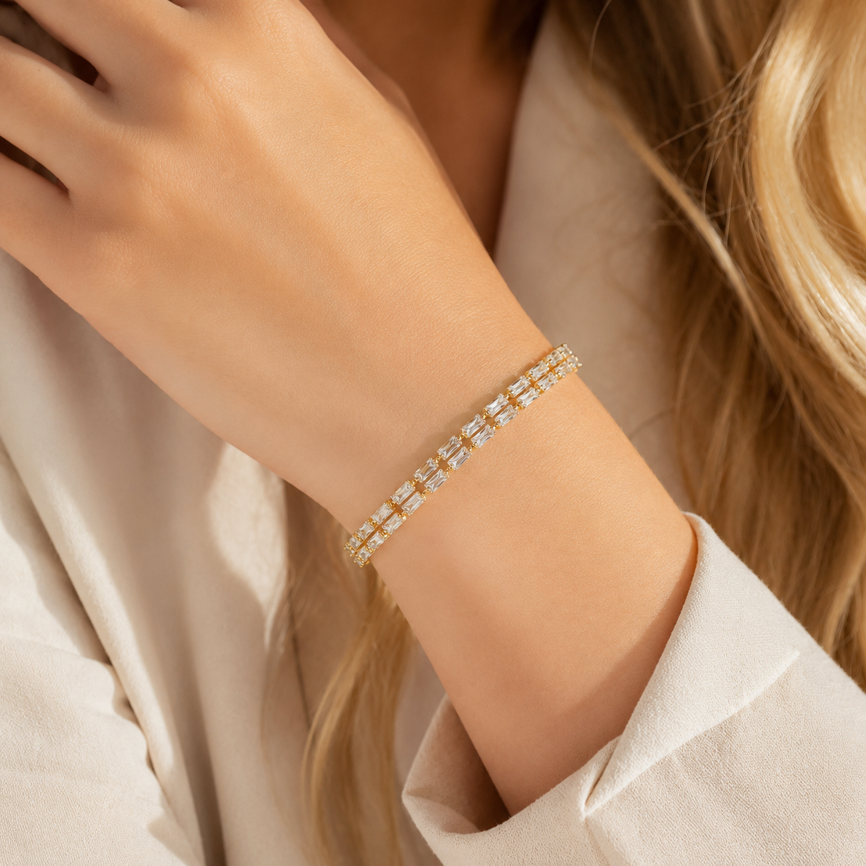 Double Row Gold Tennis Bracelet