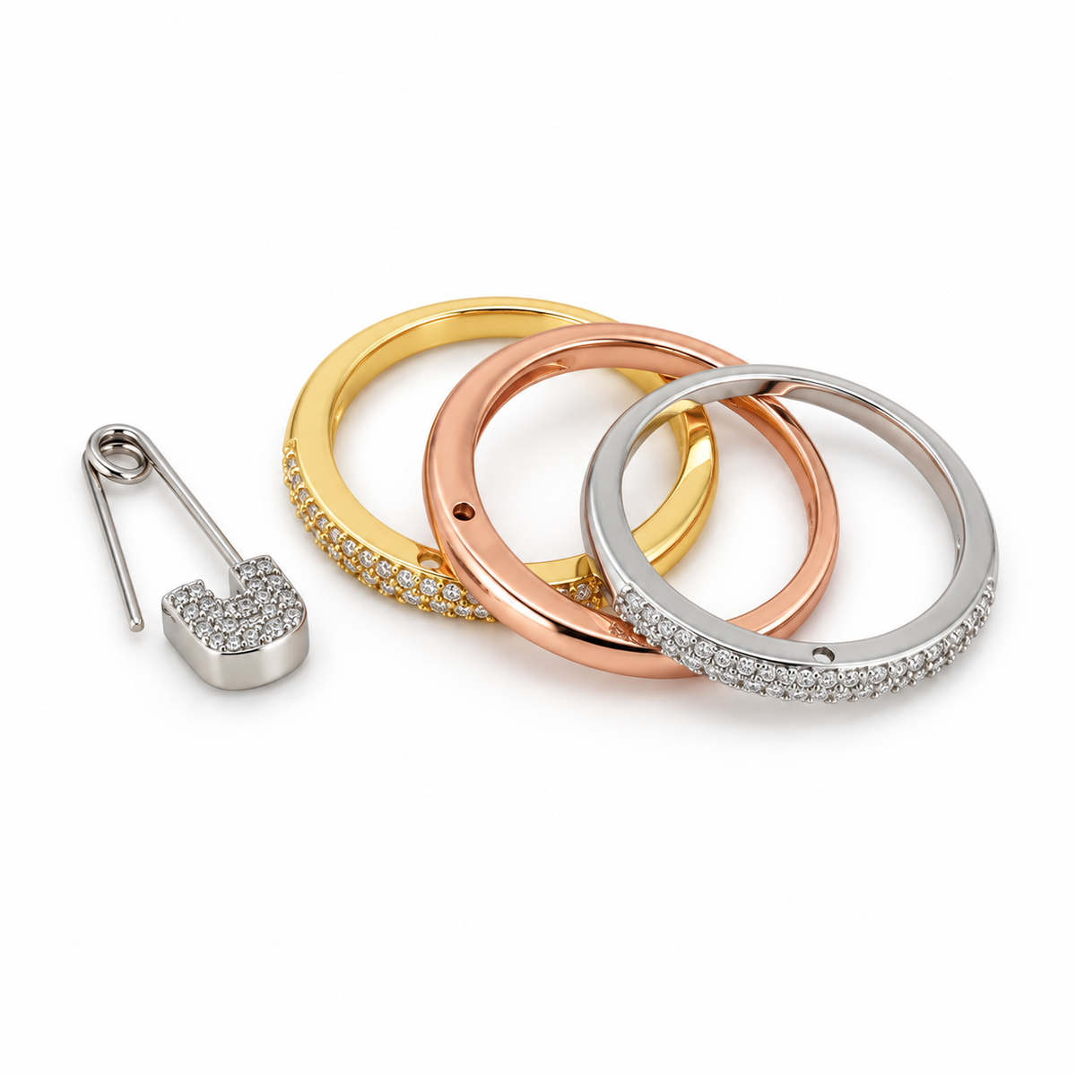 Luxe Tri-Tone Silver Safety Pin Ring