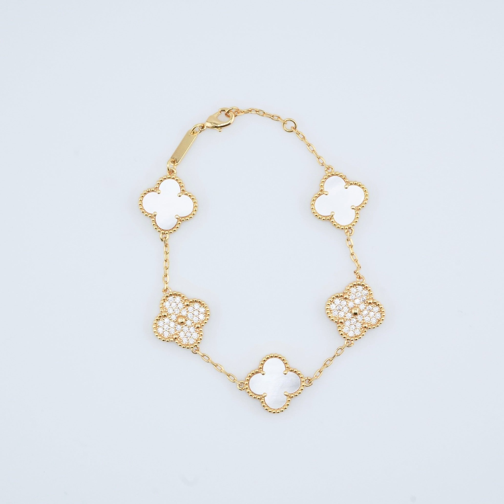 Diamonds and Pearls Clover Bracelet