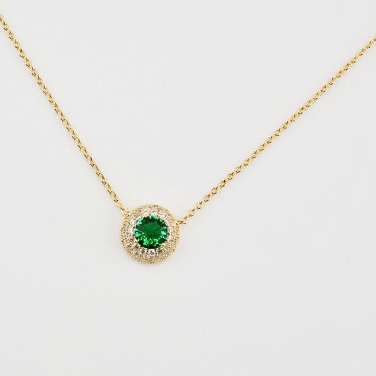 Emerald Halo Pendant Necklace