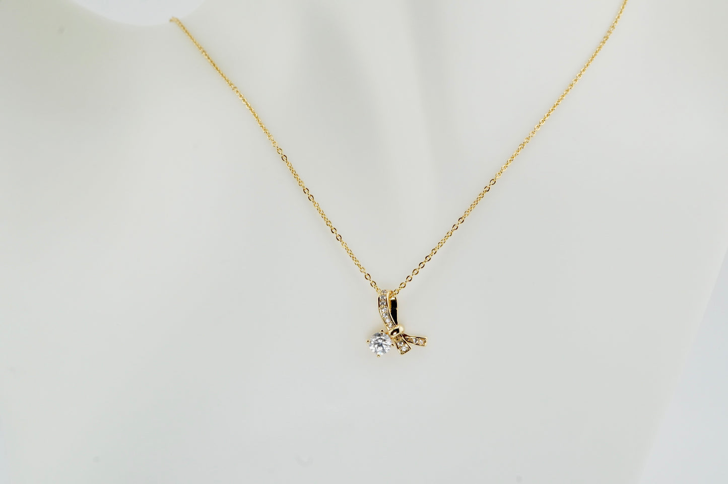 Crystal Bow Charm Necklace
