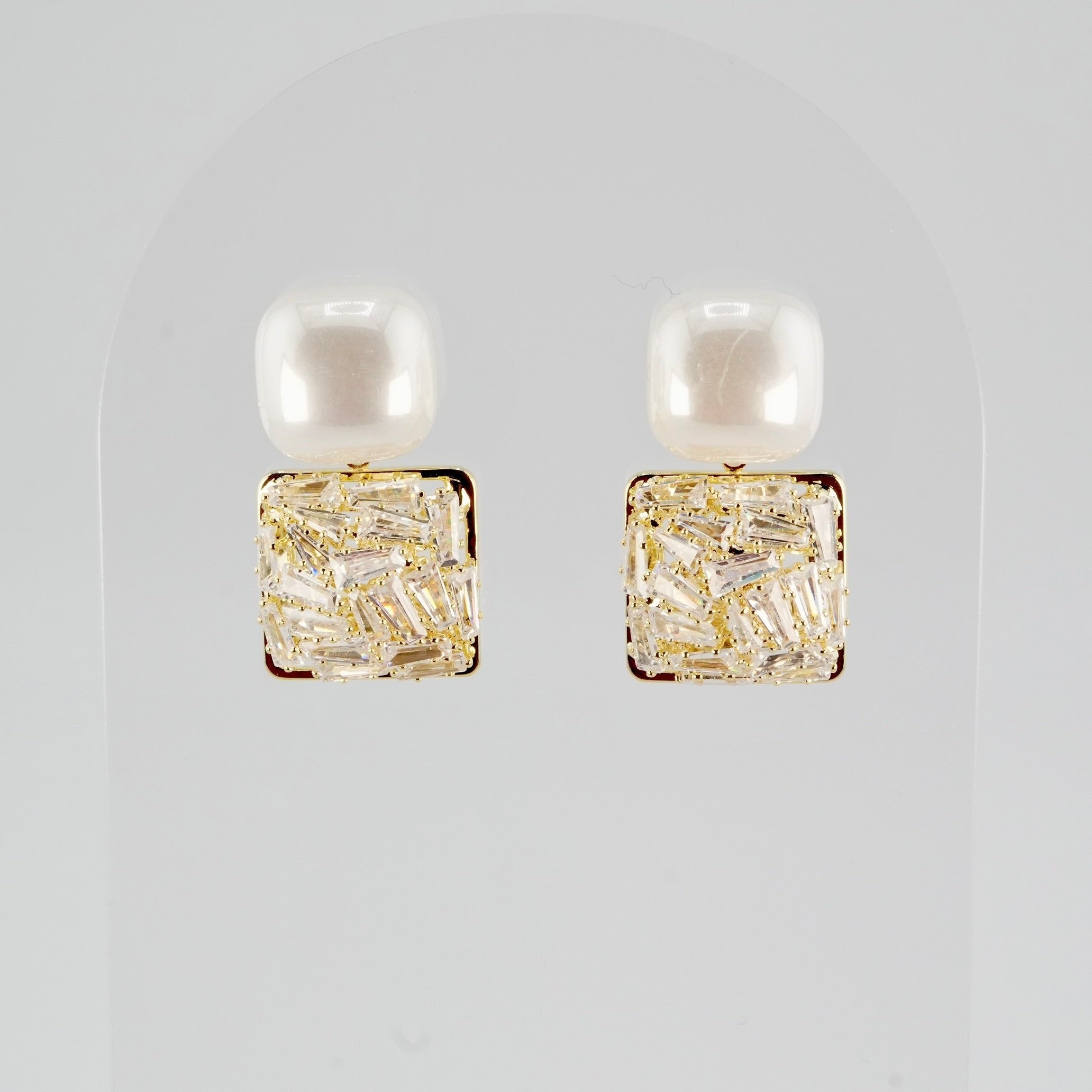 Radiant Pearl Square Stud Earrings