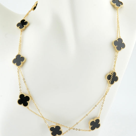 Long Black Clover Charm Necklace
