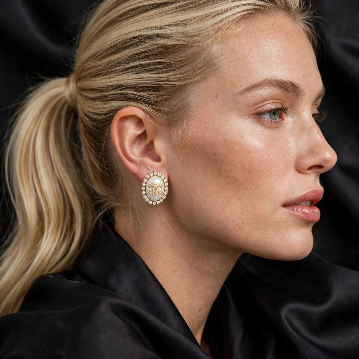 Luxe Gold Oval Pearl & Zircon Stud Earrings