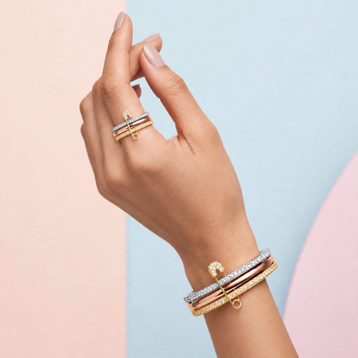 Luxe Tri-Tone Safety Pin Ring