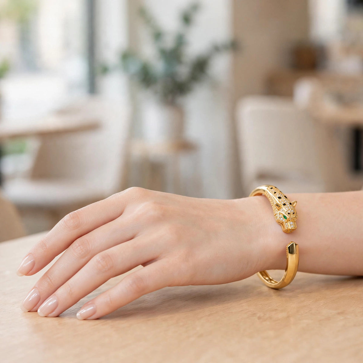 Noir Panther Gold Zircon Cuff Bracelet