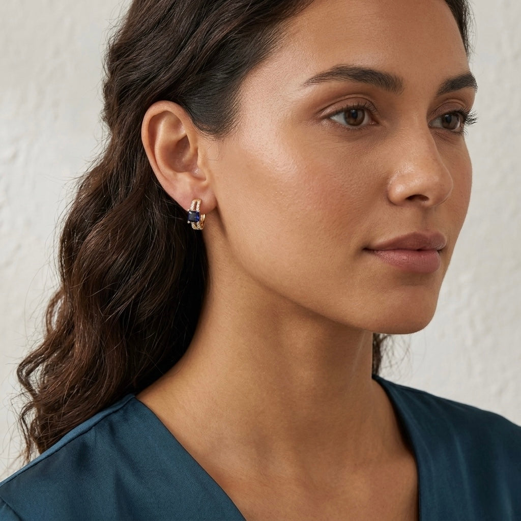 Royal Sapphire Pavé Huggie Earrings