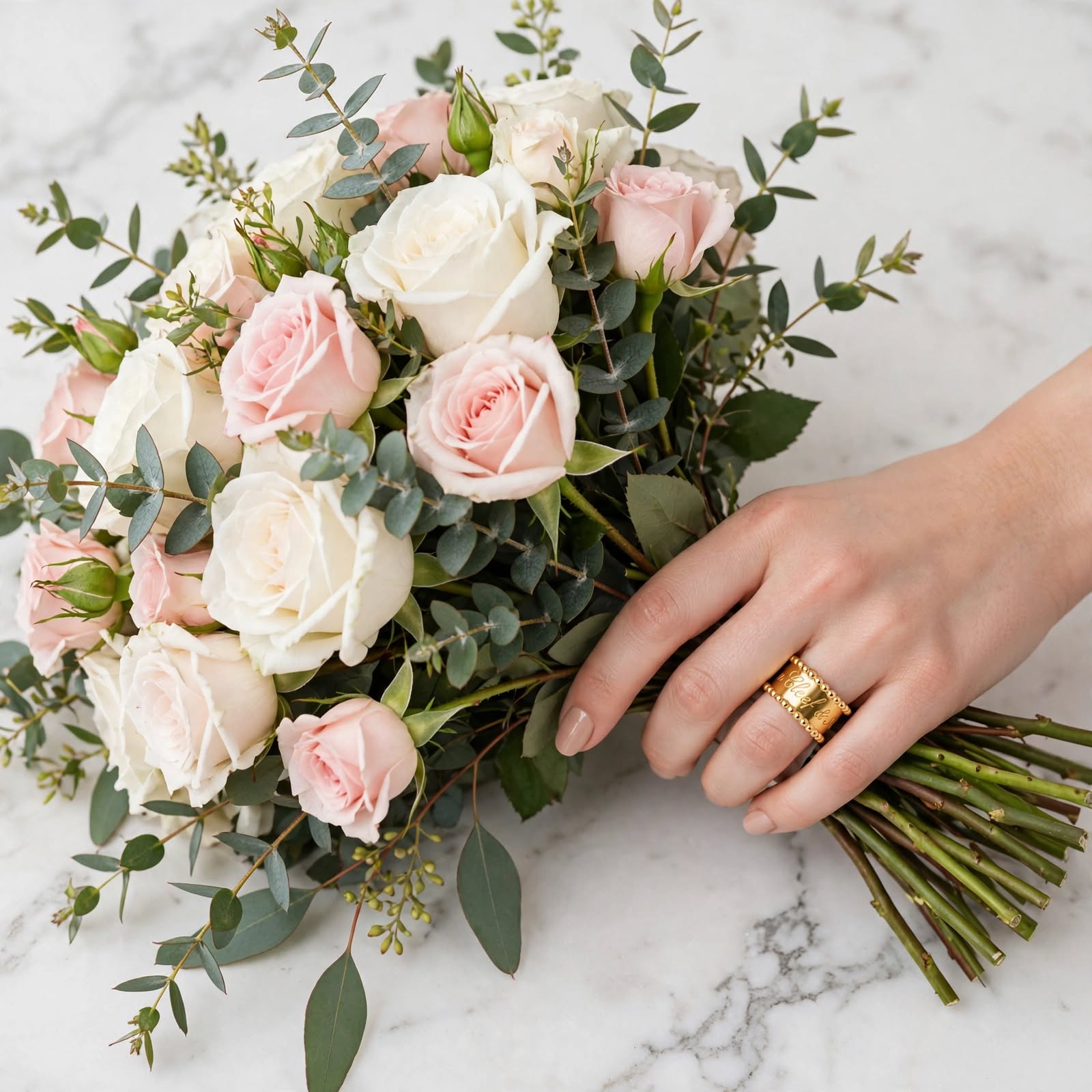 Beaded Script Cuff Ring