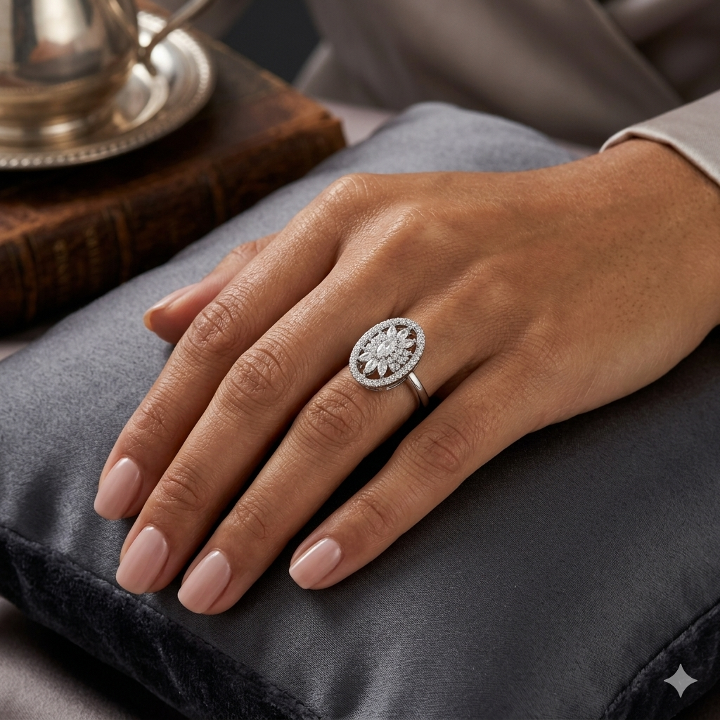 Oval Halo Crystal Ring