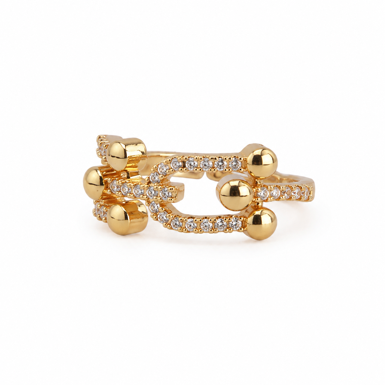 Golden Double Link Zircon Ring