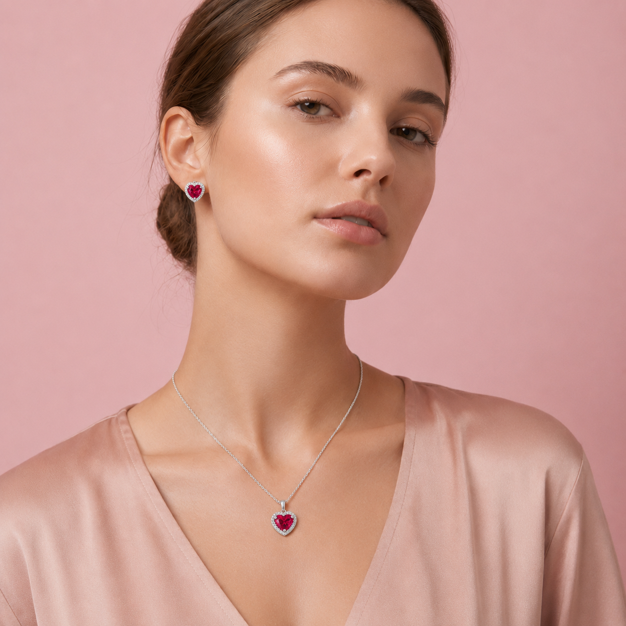Ruby Heart Jewelry Set – 925 Sterling Silver