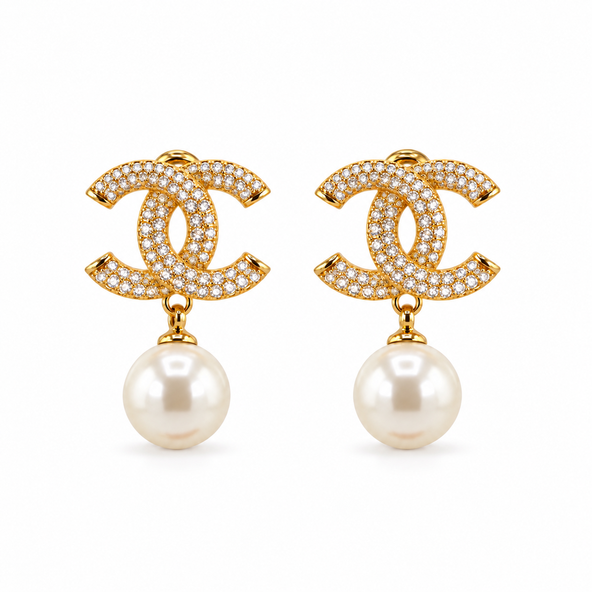 Luxe Gold Zircon & Pearl Drop Earrings