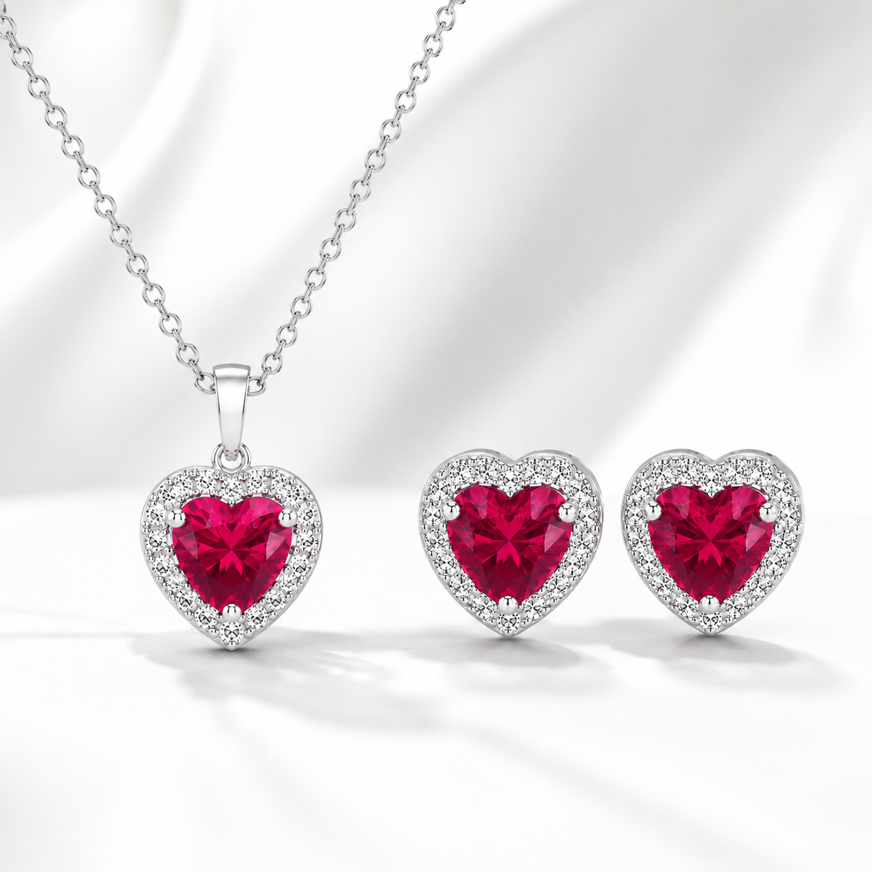 Ruby Heart Jewelry Set – 925 Sterling Silver