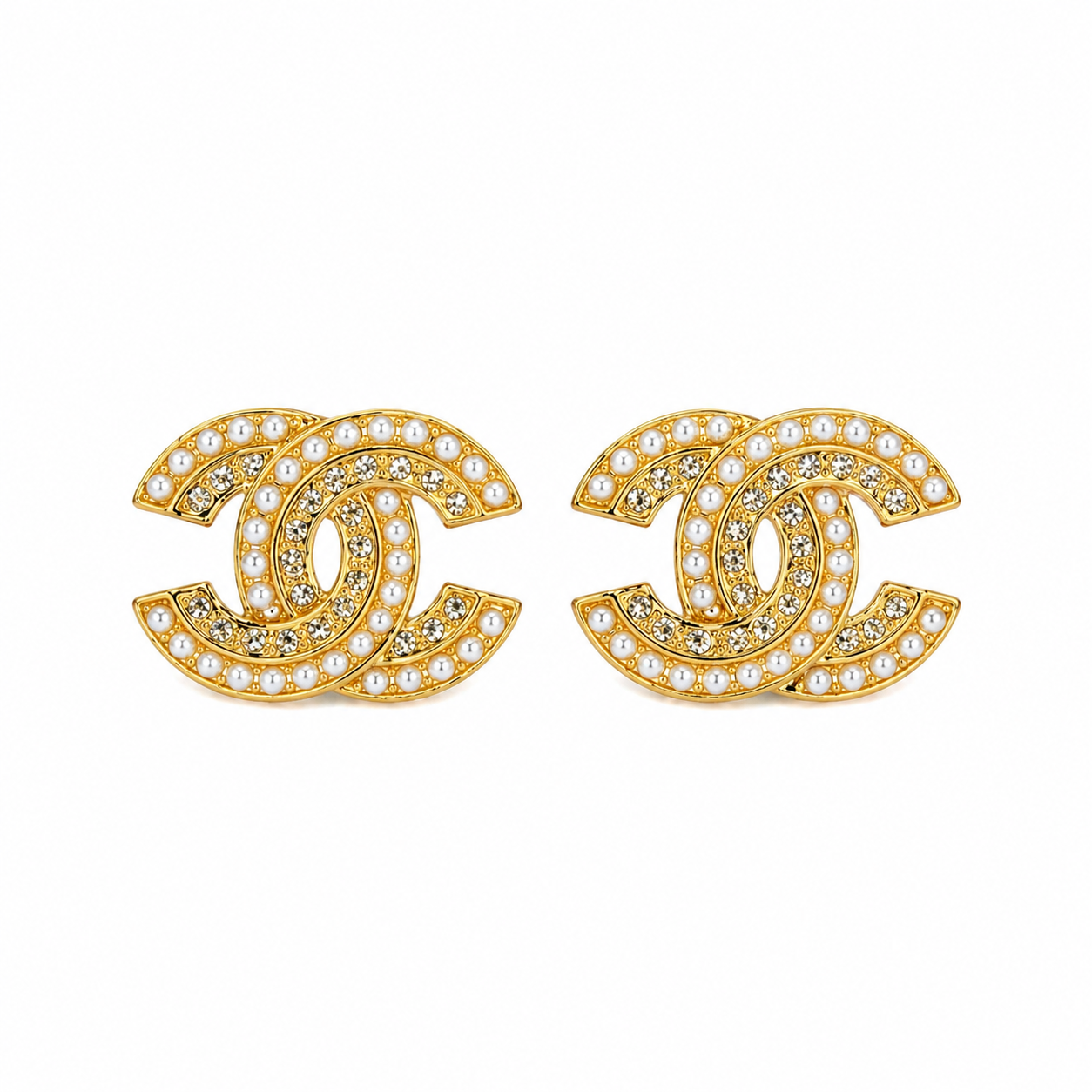 Double CC Zircon Stud Earrings