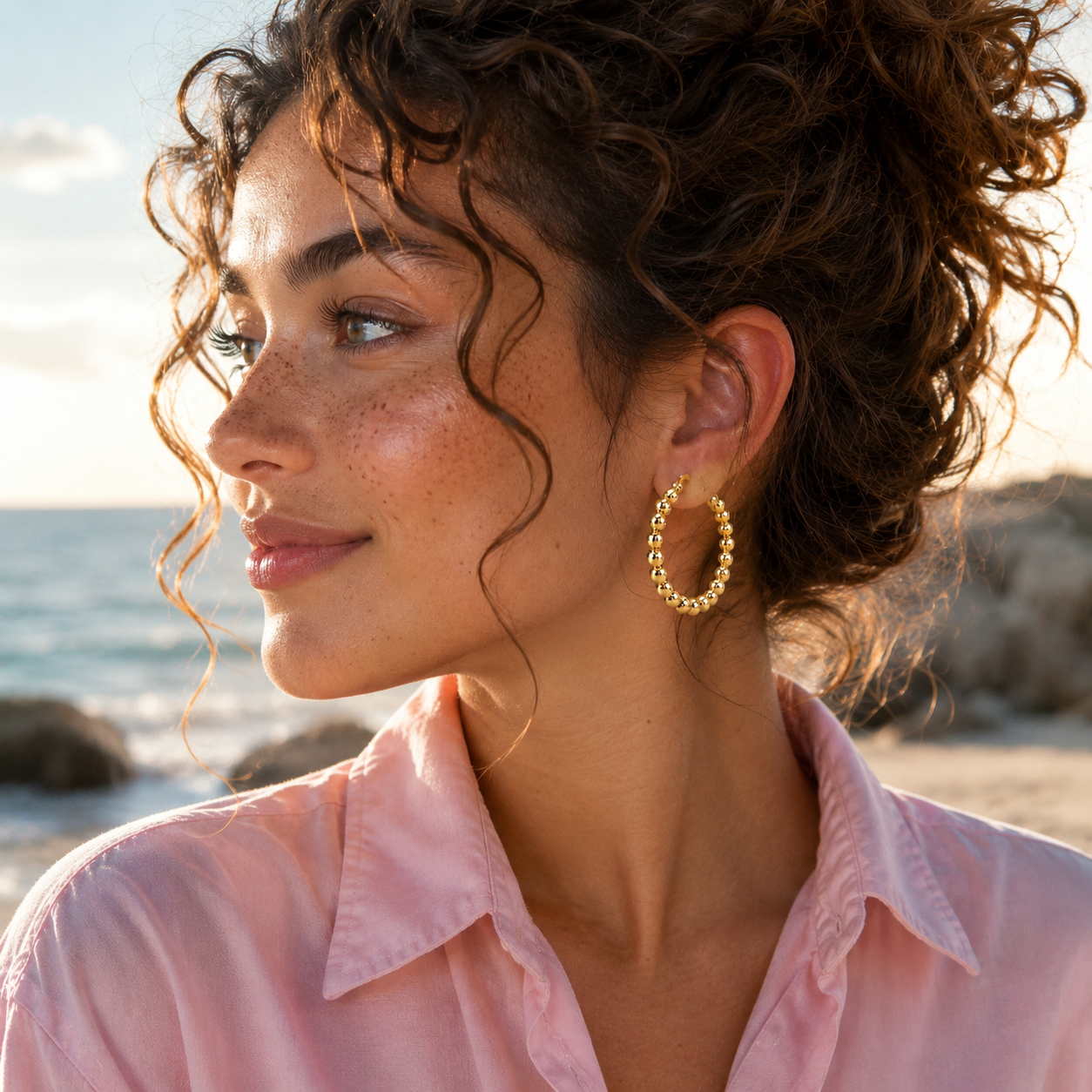 Golden Beaded Hoop Earrings