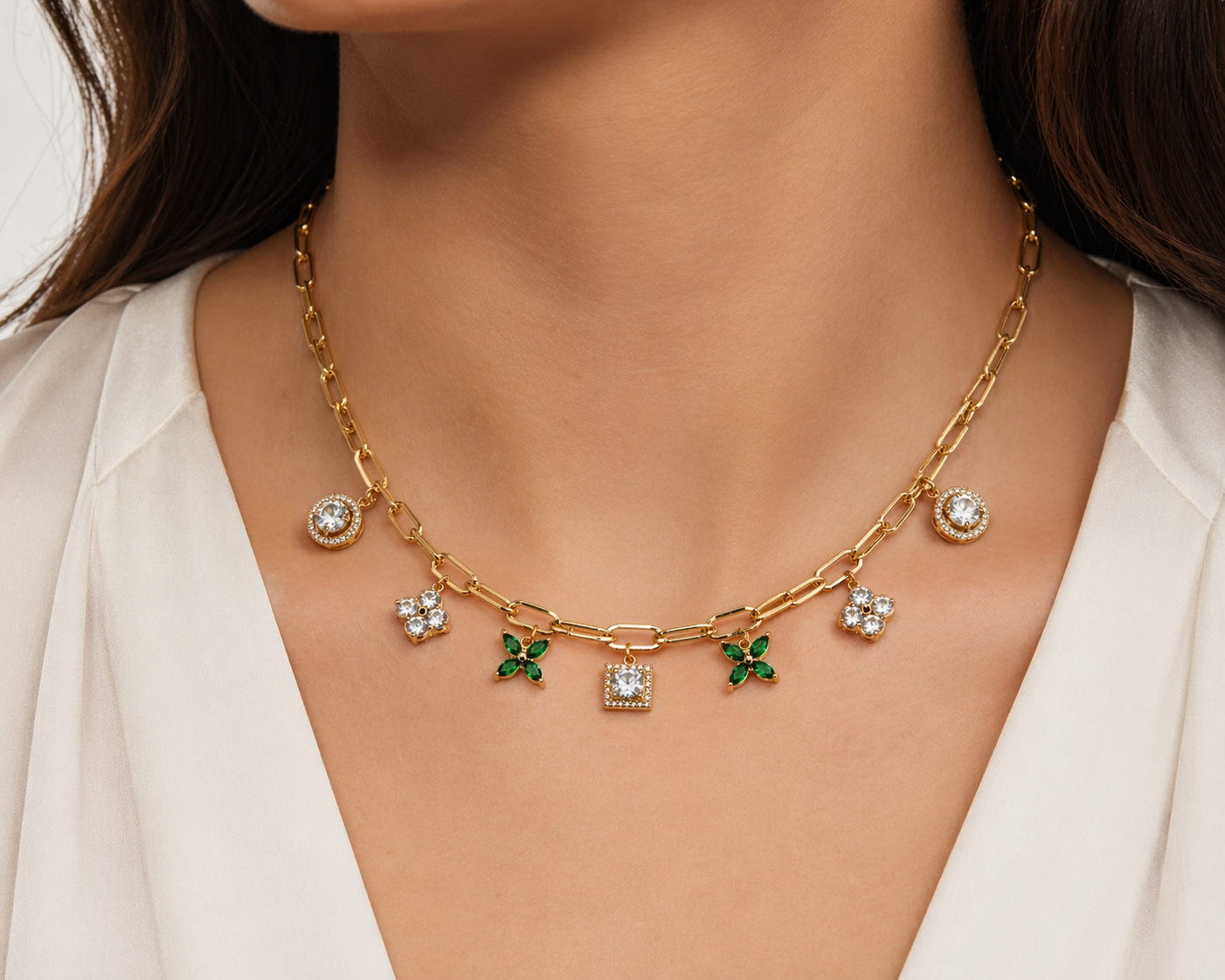 Crystal Charm Gold Necklace