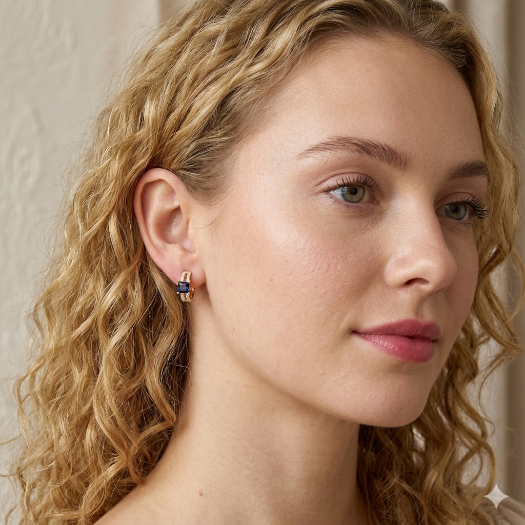 Royal Sapphire Pavé Huggie Earrings
