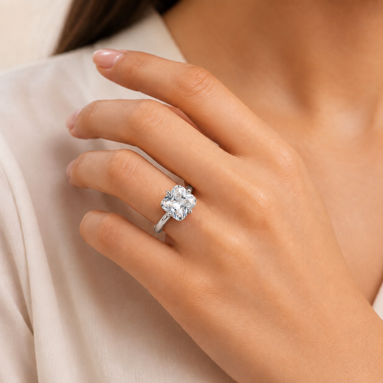 Silver Cushion Solitaire Ring