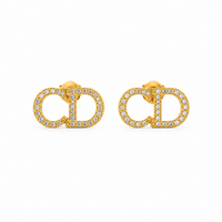 Pave CD Initials Stud Earrings
