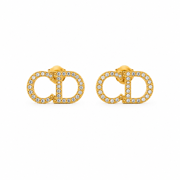 Pave CD Initials Stud Earrings