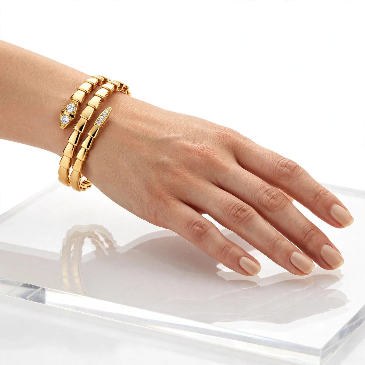 Gold Serpent Double Wrap Zircon Bracelet