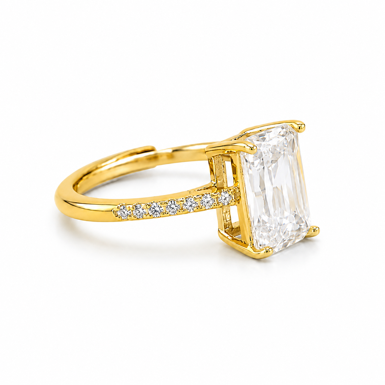 Radiant Cut Zircon Ring – Adjustable
